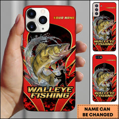 Maxcorner Walleye Fishing Jumping Water Fisherman Silhouette Personalized Name 3D Phone Case