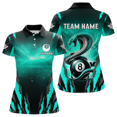 Maxcorners Customized Thunder Lightning Cobra Snake Men Billiard Shirt, 8 Ball Billiard Team Jersey|Turquoise LM1805