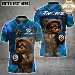 Maxcorners Billiards Cool Bear 8-Ball Pool Multicolor Customized Name, Team Name 3D Shirt