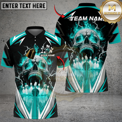 Maxcorners Bowling Flaming Skull Strike Multicolor Customized Name, Team Name 3D Shirts