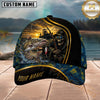 Maxcorners Fishing Skull Fisherman Sunset Gold Stripe Personalized 3D Cap