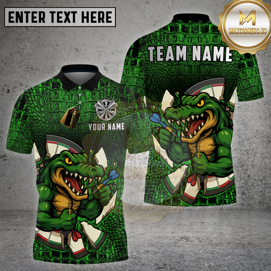 Maxcorners Dart Crocodile Warrior Green Scale Dartboard Multicolor Options Personalized Name, Team Name 3D Shirt (4 Colors)
