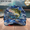Maxcorners Fishing Blue Camouflage Splash Personalized Name 3D Cap (12 Fish Species)