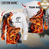 Maxcorners Fishing Fire Flame Smoke Design Sun Protection Personalized Name, Team Name Long Sleeve Shirt