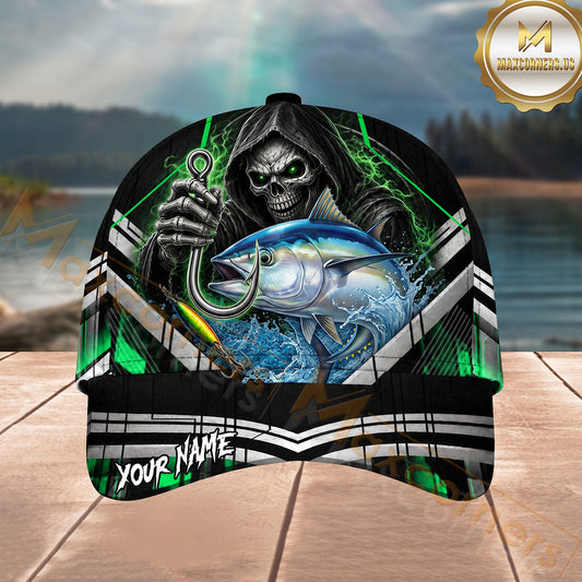 Maxcorners Fishing Grim Reaper Green Lightning Personalized 3D Cap