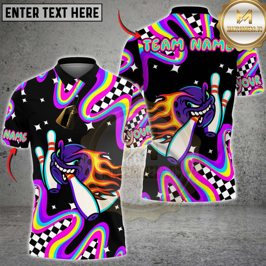 Maxcorners Psychedelic Bowling Fireball Personalized Name 3D Unisex Shirt
