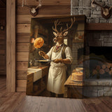 Maxcorners Deer Playing Poker with Friends in Cabin Bar Wrapped Canvas