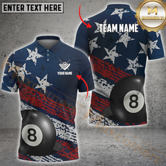 Maxcorners Billiard 8-Ball Pool American Flag Personalized Name, Team Name 3D Shirt