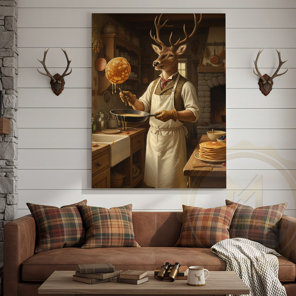 Maxcorners Deer Playing Poker with Friends in Cabin Bar Wrapped Canvas
