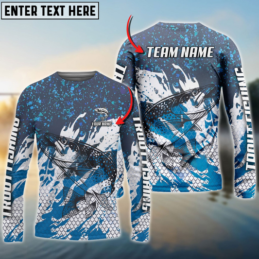 Maxcorners Trout Fishing Bluefin Sport Personalized Name, Team Name 3D Long Sleeve Shirt