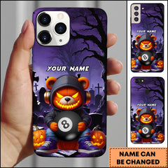 Maxcorners Billiard  Halloween Pumpkin Bear Holding 8 Ball With Dartboard Personalized Name Phone Case