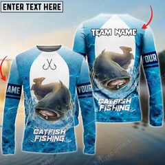 Maxcorners Catfish Fishing Blue Wave Personalized Name, Team Name 3D Long Sleeve Shirt