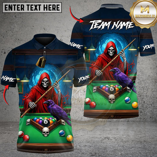 Maxcorners Grim Reaper Raven Crow Billiards Personalized Name 3D Unisex Shirt