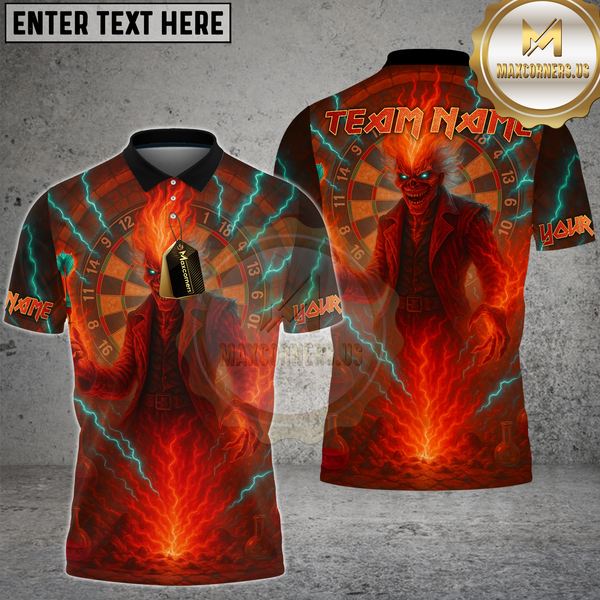 Maxcorners Dart Shirt Flaming Demon Lightning Power Multioptions Personalized Name, Team Name Unisex 3D Shirt (4 Colors)