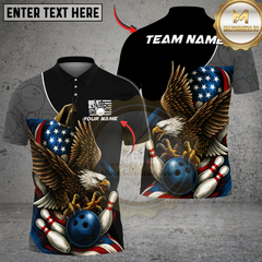Maxcorners Bowling And Pins Patriot Eagle Flag Customized Name, Team Name 3D Shirt (4 Colors)