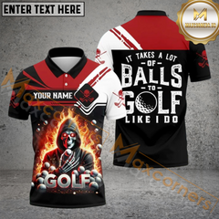 Maxcorners Funny Skull Golf Polo Shirt Custom Name & Team Name 3D Shirts TU2006