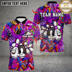 Maxcorners Bowling Graffiti Funny Ball And Pins Multicolor Customized Name, Team Name 3D Shirts