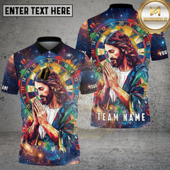 Maxcorners Darts Shirts Praying Jesus Cosmic Dartboard Art Multicolor Options Personalized Name, Team Name 3D Shirt