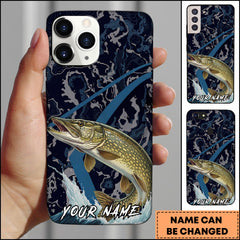 Maxcorners Pike Fishing Dark Water Topographic Pattern Personalized Name Phone Case