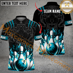 Maxcorners Tiger Ball Fire Bowling Jersey Multicolor Option Customized Name, Team Name 3D Polo Shirt