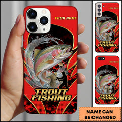 Maxcorner Trout Fishing Jumping Water Fisherman Silhouette Personalized Name 3D Phone Case