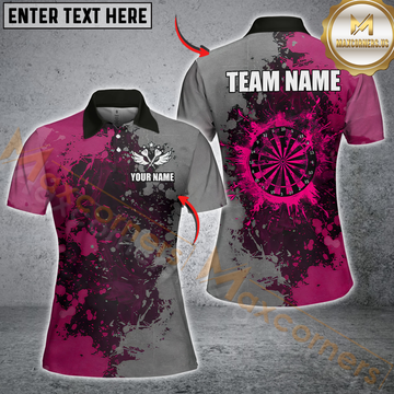 Maxcorners Personalized Darts Paint Pink And Grey Dart Shirts For Women Custom Grunge Dart Team Jerseys