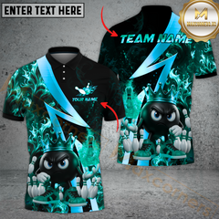Maxcorners Bowling Royal Flames Multicolor Customized Name, Team Name 3D Polo Shirt