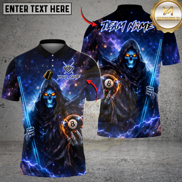 Maxcorners Billiards 8 Ball Cosmic Reaper Personalized Name Shirt (4 Colors)