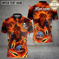 Maxcorners Bowling US Skull Liberty Design Multicolor Customized Name, Team Name 3D Shirts