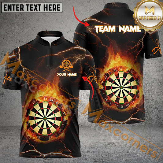 Maxcorners Darts Fire Flame Sport Jersey Multicolor Option Customized Name, Team Name 3D Polo Shirt