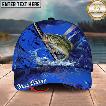 Maxcorners Fishing Blue Swirl Water Splash Personalized Name 3D Cap (12 Fish Species)