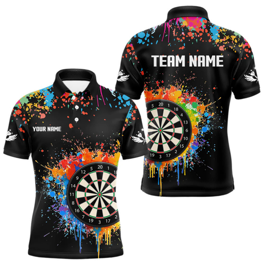 Maxcorners Funny Dartboard Colorful Paint Splash Custom Dart Shirts For Men, Darts Team Jerseys |Black LM1805