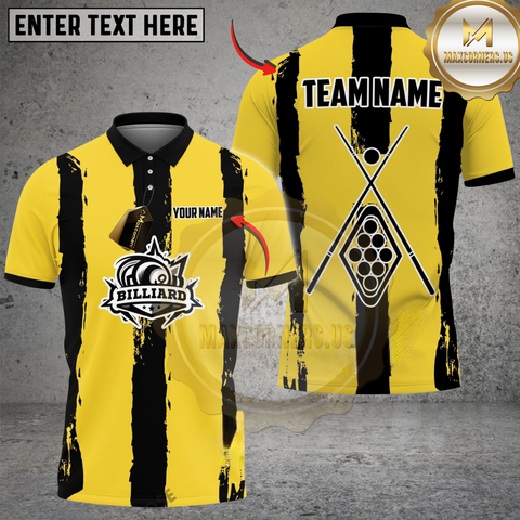 Maxcorners Billiards Yellow Stripe Classic Personalized Name 3D Unisex Shirt