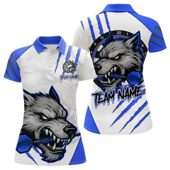 Maxcorners Blue And White Custom Claw Wolf Dart Shirts For Men, Dart Team Shirt Polo & 1/4 Zip, Dart Jerseys LM1805