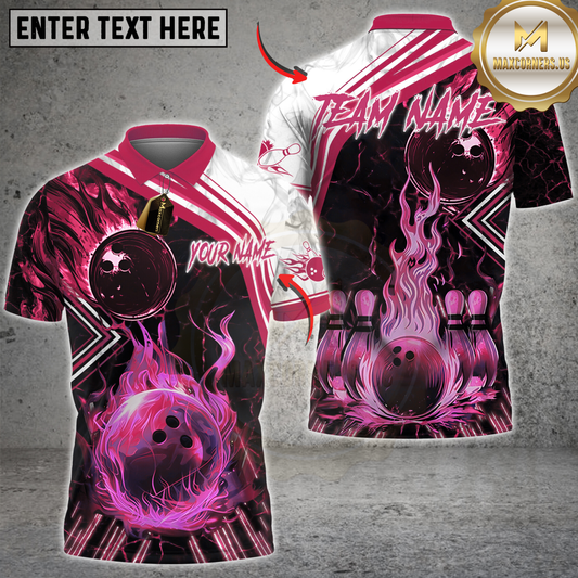 Maxcorners Bowling Flame Multioptions Personalized Name, Team Name Unisex 3D Shirts
