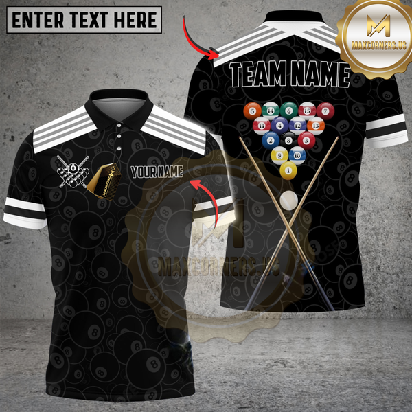 Maxcorners Billiards Black Cue Rack Minimal Personalized Name 3D Unisex Shirt