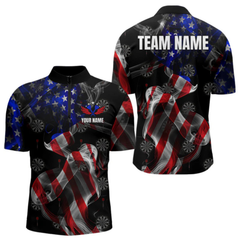 Maxcorners Custom Men's Dart Shirts American Flag Smoke Darts Polo & Quarter Zip, Patriotic Darts Jerseys LM1805