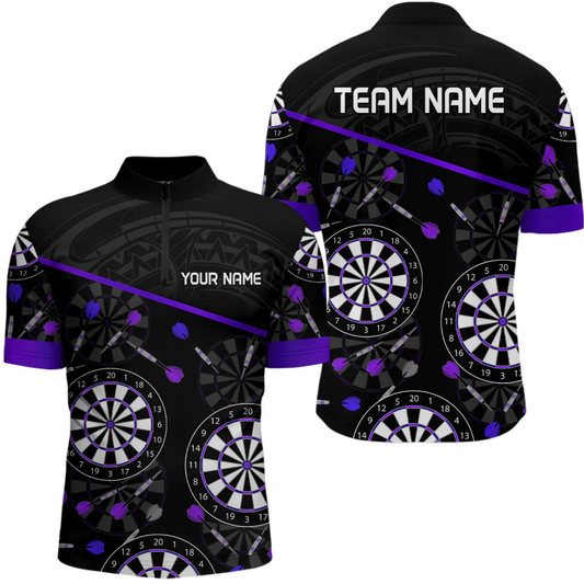 Maxcorners Men's Custom Darts Shirt With Purple-Black Dartboard And Arrows Pattern LM1605
