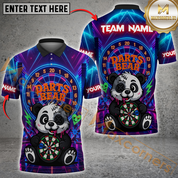 Maxcorners Darts Neon Bear Personalized Name 3D Unisex Shirt