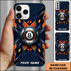 Maxcorners Billiards Futuristic 8 Ball With Metallic Geometric Design Personalized Name Phone Case