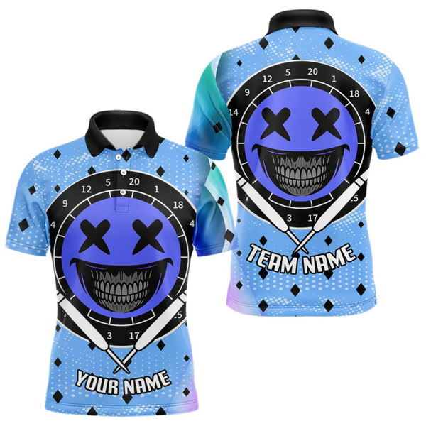 Maxcorners Smile Face Dartboard Custom Funny Blue Dart Shirts For Men, Dart Team Jerseys LM064