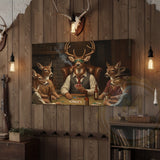 Maxcorners Deer Hunter Holding Rifle beside Fireplace Wrapped Canvas