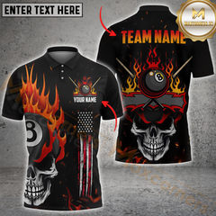 Maxcorners Billiard Skullfire Multicolor Personalized Name, Team Name 3D Shirt