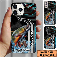Maxcorners Trout Fishing American Flag Water Splash Art Personalized Name Phone Case