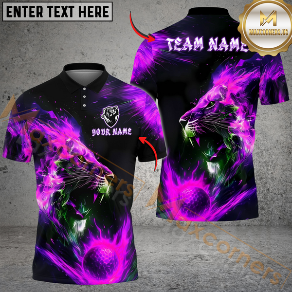 Maxcorners Flaming Lion Golf Polo Shirt, Customized Name & Team Name 3D Shirts (4 Colors)