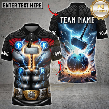 Maxcorners Bowling Lightning Hammer Strike Personalized Name 3D Unisex Shirt