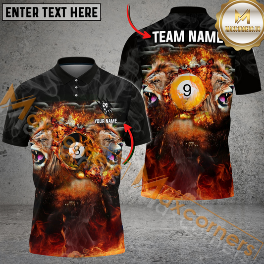 Maxcorners Ball 8, Ball 9 Lion King Billiard Jersey Multicolor Options Personalized Name, Team Name 3D Polo Shirt (4 Colors)