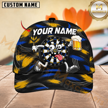 Maxcorners Darts Funny Drinking Dartboard Black Blue Yellow Graffiti Personalized Name 3D Cap