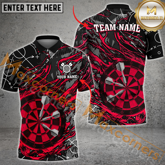 Maxcorners Dart Flame Vintage MultiColor Option Customized Name, Team Name 3D Polo Shirt