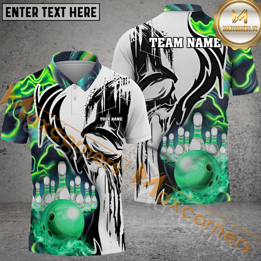 Maxcorners Flame Punisher Bowling Jersey Multicolor Option Customized Name, Team Name 3D Polo Shirt